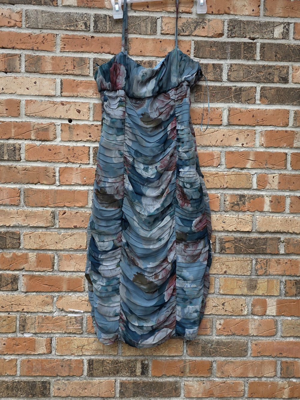 Zara Blue-Green Floral Ruched Midi Dress - Picture 3 of 16